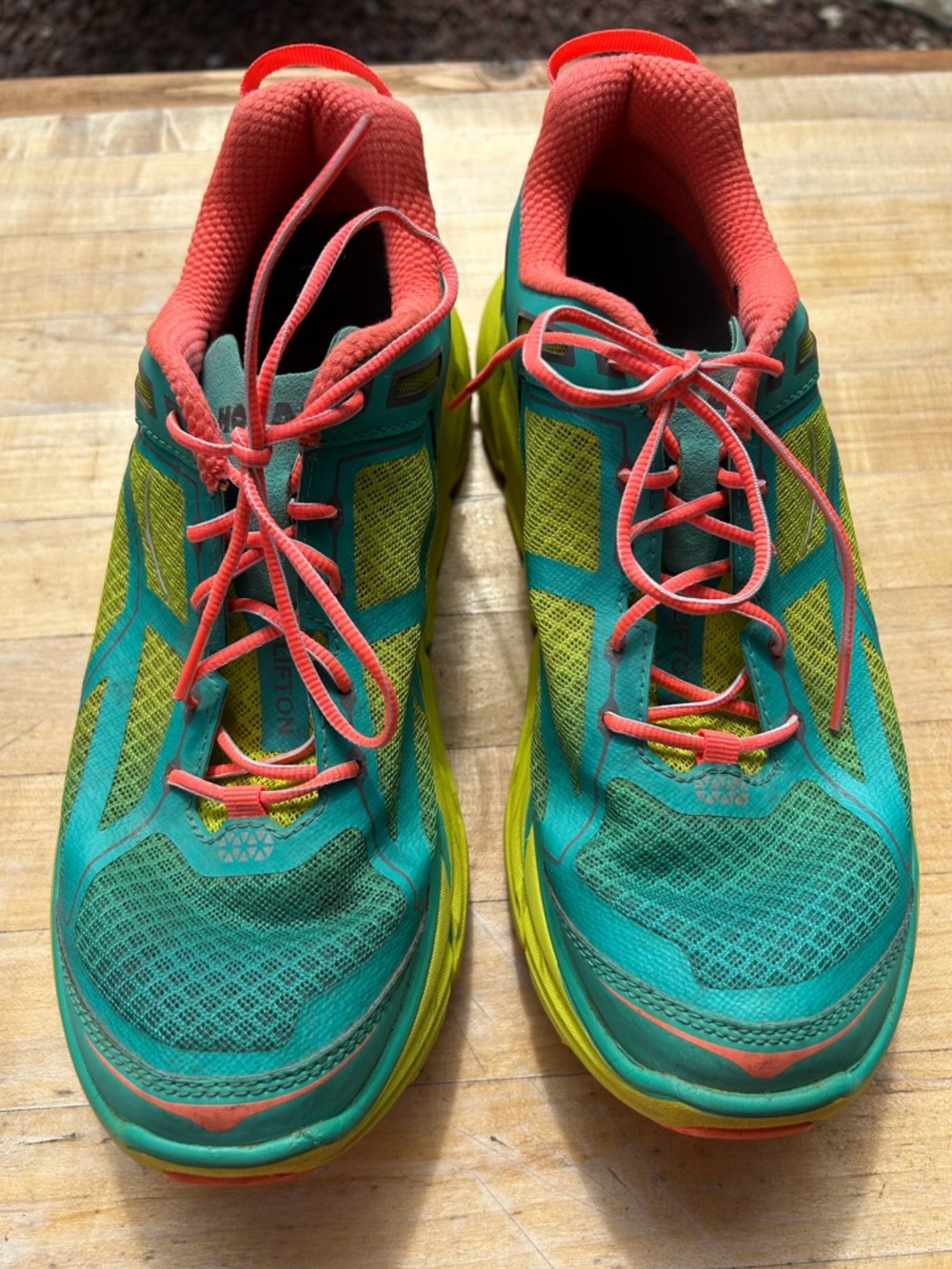 HOKA ONE ONE Women's  Size 9.5 Clifton 1 Running Shoe Teal Neon Yellow Coral - Picture 2 of 8